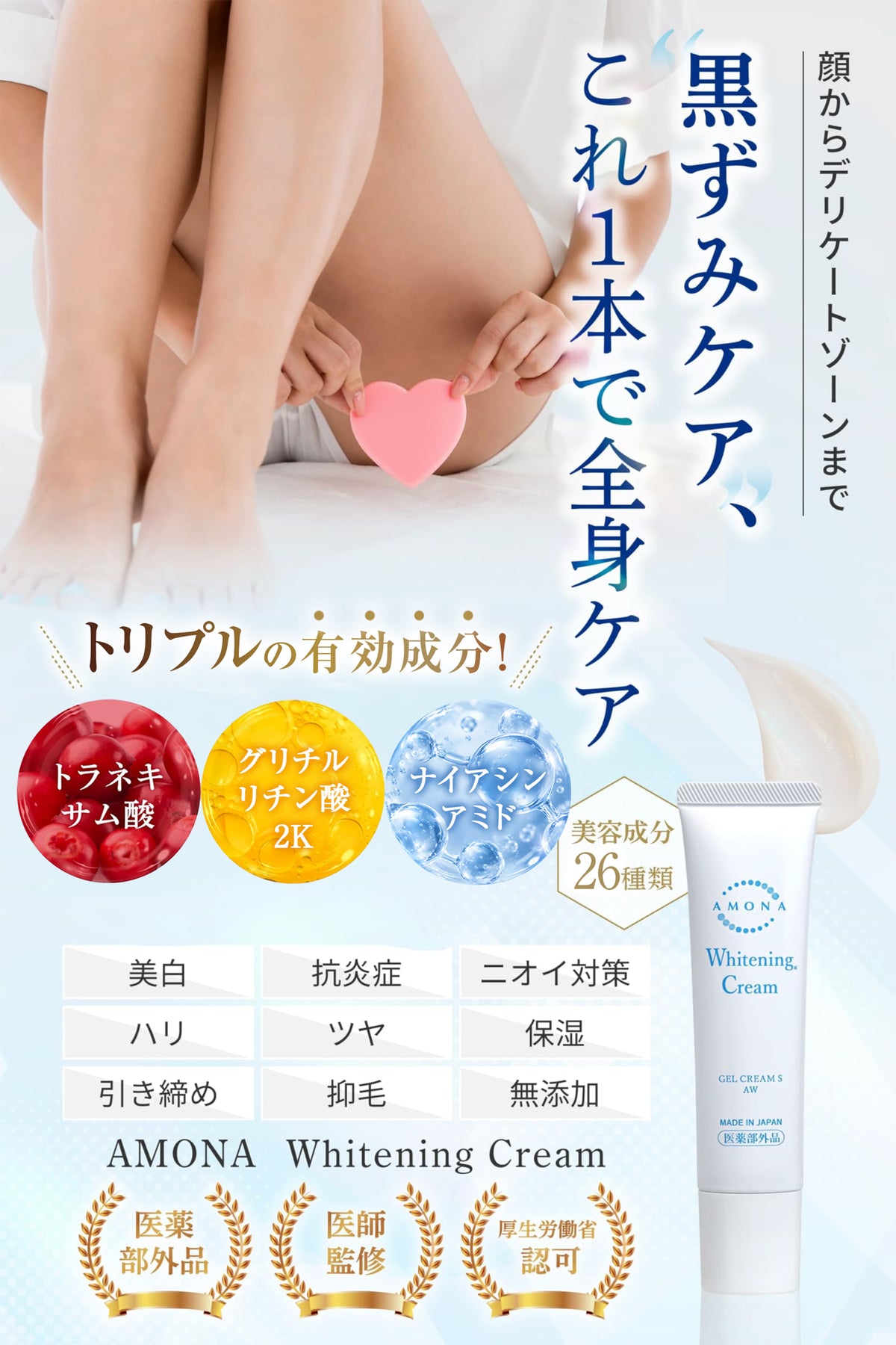 AMONA 薬用美白クリーム【医薬部外品】顔から全身まで