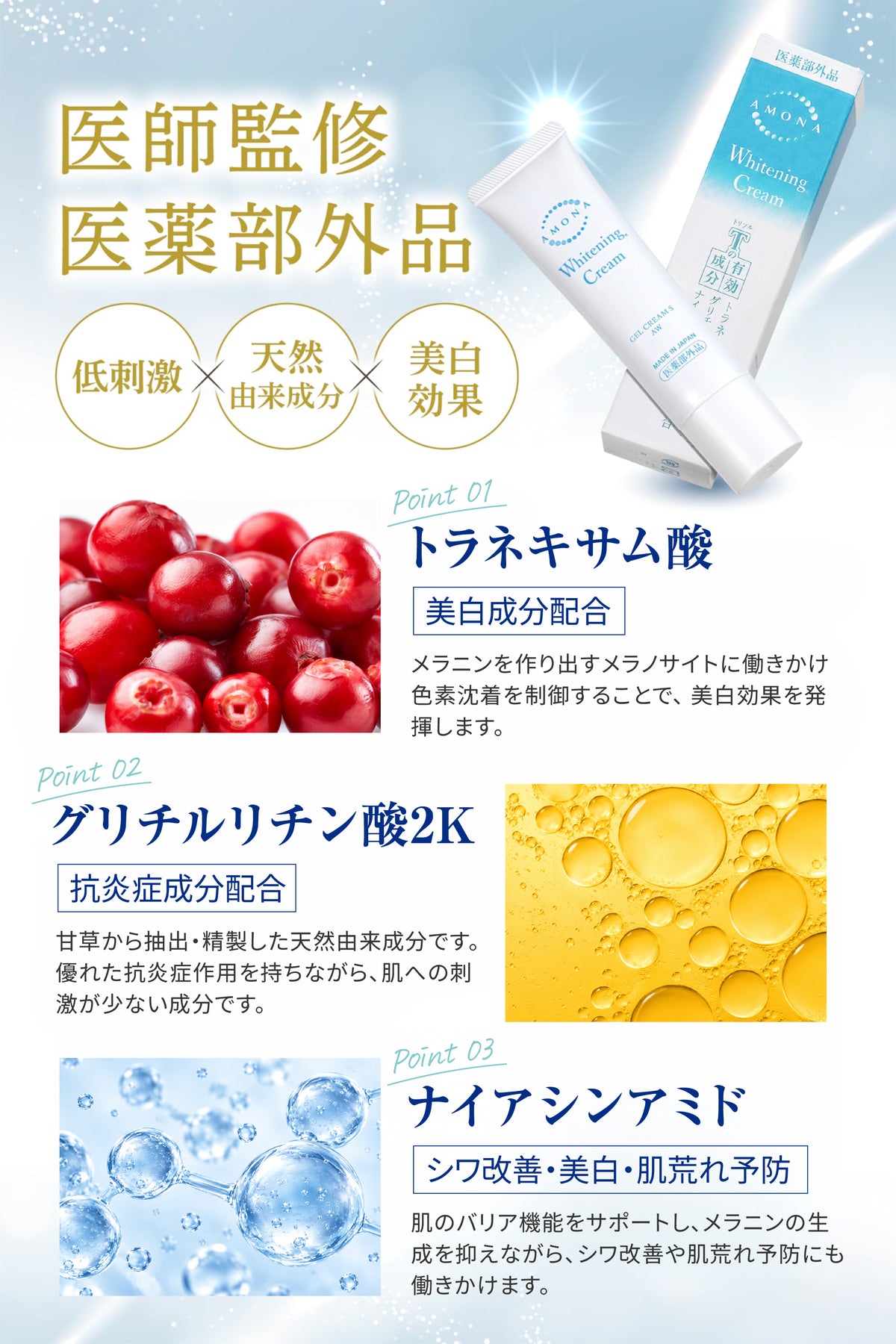 AMONA 薬用美白クリーム【医薬部外品】顔から全身まで