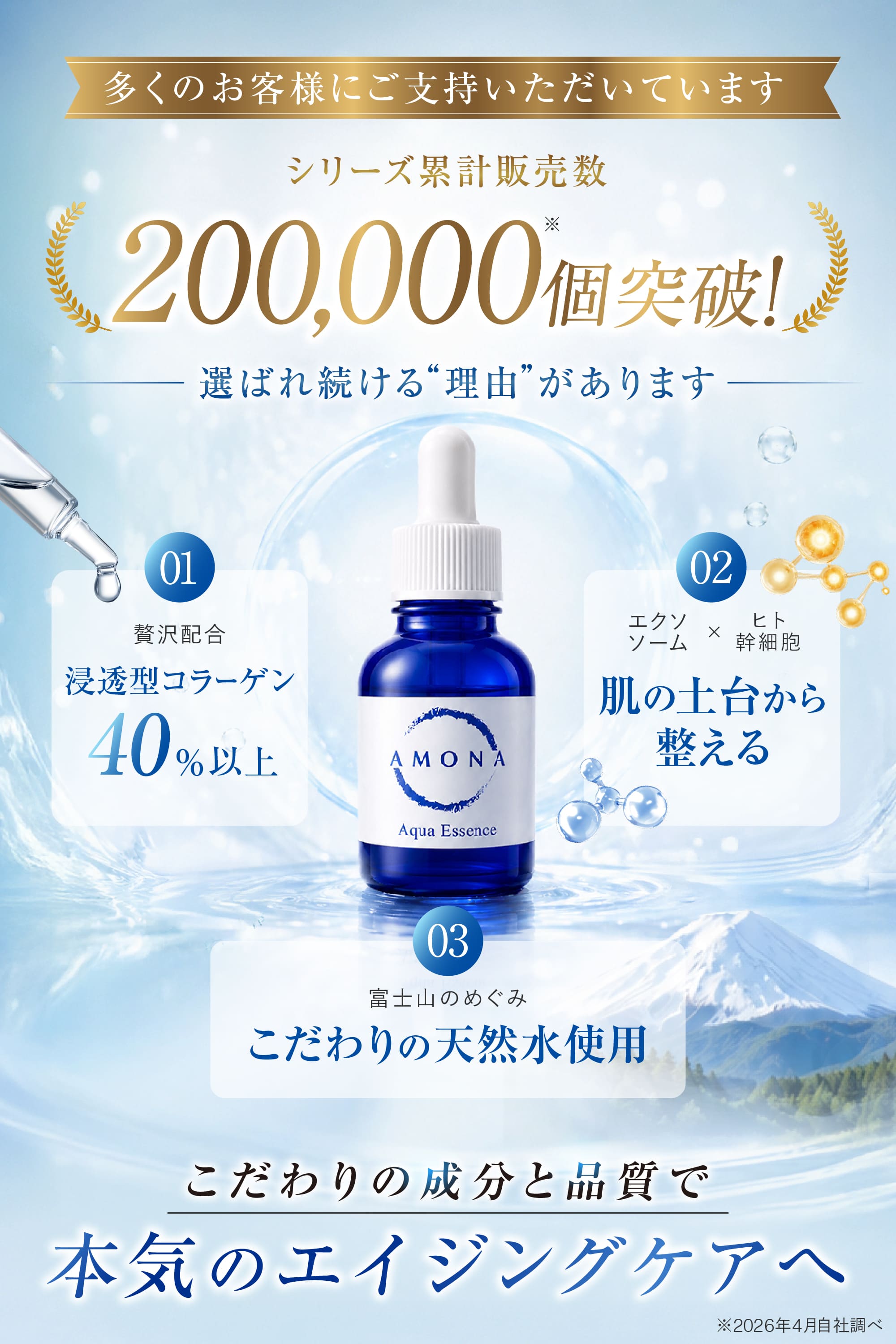 AMONA ヒト幹細胞 エクソソーム 美容液 【浸透型コラーゲン40％配合